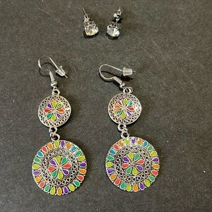 NWOT. 2 prs. Bohemian Colorful Dangle Earrings